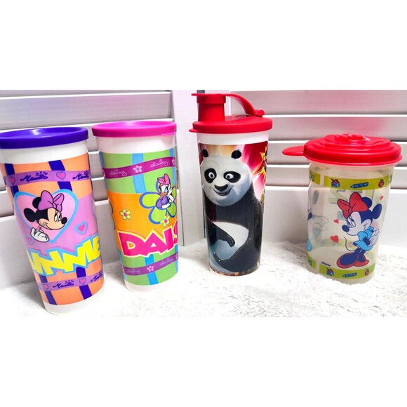 Tupperware Tumblers Cups Cartoon Disney With Lids NEW Set of 4 F60 - Picture 1 of 5